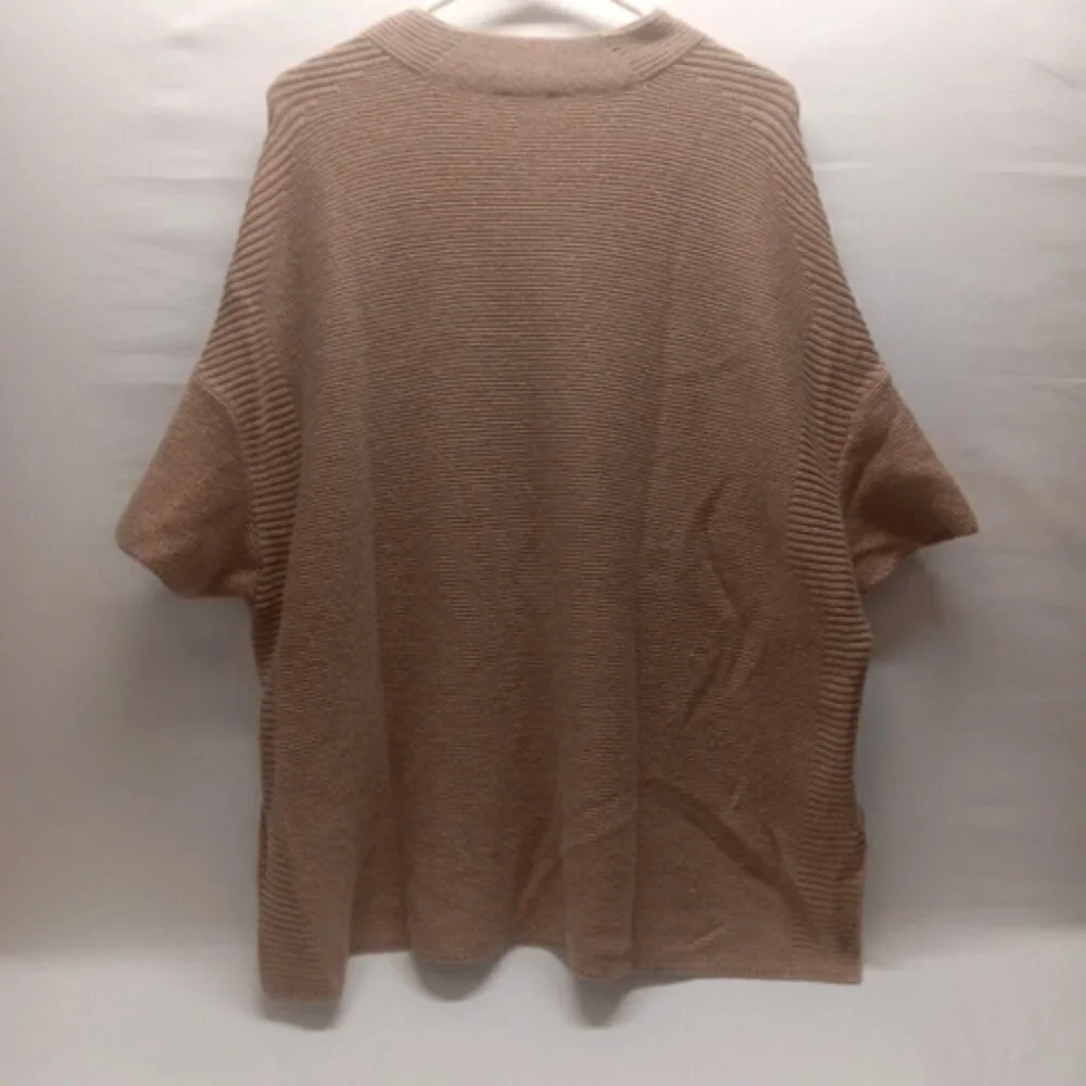 Talbots Ladies Poncho Style‎ Ribbed Camel Pullover Short Sleeve Sweater Medium